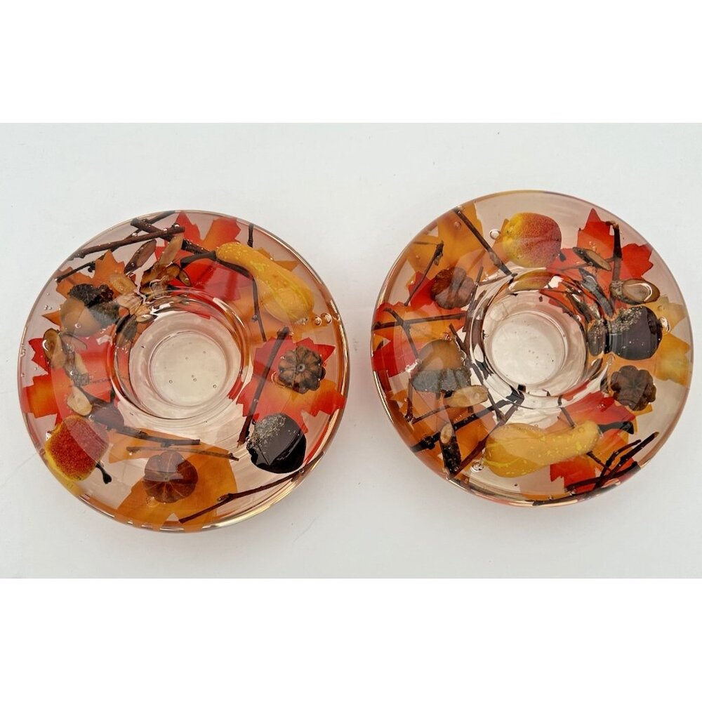 Gilde Art Glass Dreamlight Traumlicht Handmade Glass Candle Holders Germany Leaf